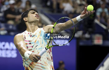2023-08-29 - Carlos Alcaraz of Spain during day 2 of the 2023 US Open Tennis Championships, Grand Slam tennis tournament on August 29, 2023 at USTA Billie Jean King National Tennis Center in New York, United States - TENNIS - US OPEN 2023 - INTERNATIONALS - TENNIS