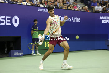 2023-08-29 - Carlos Alcaraz of Spain during day 2 of the 2023 US Open Tennis Championships, Grand Slam tennis tournament on August 29, 2023 at USTA Billie Jean King National Tennis Center in New York, United States - TENNIS - US OPEN 2023 - INTERNATIONALS - TENNIS