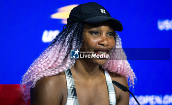 2023-08-29 - Venus Williams of the United States talks to the media after the first round of the 2023 US Open Tennis Championships, Grand Slam tennis tournament on August 29, 2023 at USTA National Tennis Center in New York, United States - TENNIS - US OPEN 2023 - INTERNATIONALS - TENNIS