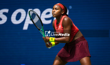 2023-08-30 - Coco Gauff of the United States in action during the second round of the 2023 US Open Tennis Championships, Grand Slam tennis tournament on August 30, 2023 at USTA National Tennis Center in New York, United States - TENNIS - US OPEN 2023 - INTERNATIONALS - TENNIS