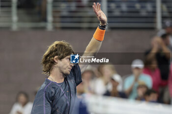 2023-08-31 - Winner Andrey Rublev of Russia celebrates his second round victory against Gael Monfils of France during day 4 of the 2023 US Open Tennis Championships, Grand Slam tennis tournament on August 31, 2023 at USTA Billie Jean King National Tennis Center in New York, United States - TENNIS - US OPEN 2023 - INTERNATIONALS - TENNIS
