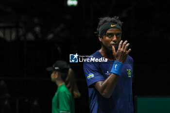 2023-09-12 - Elias Ymer (SWE) during Davis Cup 2023 Group A match between Nicolas Jarry (CHI) in Bologna 12/09/23 at the Unipol Arena - DAVIS CUP - SWEDEN VS CHILE - INTERNATIONALS - TENNIS