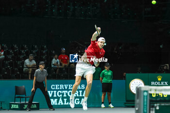 2023-09-12 - Nicolas Jarry (CHI) serving for the match during Davis Cup 2023 Group A match between Elias Ymer (SWE) in Bologna 12/09/23 at the Unipol Arena - DAVIS CUP - SWEDEN VS CHILE - INTERNATIONALS - TENNIS