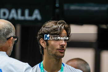 2023-09-13 - Lorenzo Musetti (ITA) during warm up before the match at Davis Cup 2023 Group A match at the Unipol Arena in Bologna on 13/09/23 - DAVIS CUP - CANADA VS ITALY - INTERNATIONALS - TENNIS