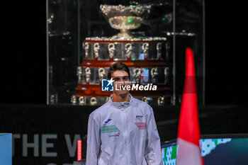 2023-09-13 - Lorenzo Sonego (ITA) on stage at during Davis Cup 2023 Group A at the Unipol Arena in Bologna on 13/09/23 - DAVIS CUP - CANADA VS ITALY - INTERNATIONALS - TENNIS