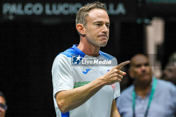 2023-09-13 - Filippo Volandri head coach of Italy National Team during Davis Cup 2023 Group A match between Canada National Team at the Unipol Arena in Bologna on 13/09/23 - DAVIS CUP - CANADA VS ITALY - INTERNATIONALS - TENNIS
