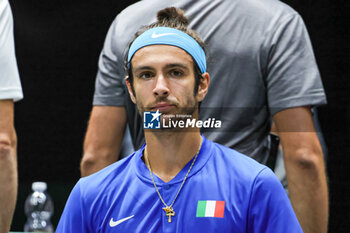 2023-09-13 - Lorenzo Musetti (ITA) during break at Davis Cup 2023 Group A match between Gabriel Diallo (CAN) at the Unipol Arena in Bologna on 13/09/23 - DAVIS CUP - CANADA VS ITALY - INTERNATIONALS - TENNIS