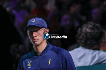 2023-09-14 - Leo Borg (SWE) during Davis Cup 2023 Group A match between Vasek Pospisil (CAN) at the Unipol Arena in Bologna on 14/09/23 - DAVIS CUP - CANADA VS SWEDEN - INTERNATIONALS - TENNIS