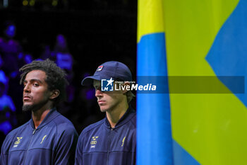 2023-09-14 - Leo Borg (SWE) and Elias Ymer (SWE) during Davis Cup 2023 Group A match at the Unipol Arena in Bologna on 14/09/23 - DAVIS CUP - CANADA VS SWEDEN - INTERNATIONALS - TENNIS