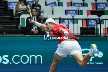 2023-09-15 - Nicolas Jarry (CHI) save the point during Davis Cup 2023 Group A match between Lorenzo Sonego (ITA) at the Unipol Arena in Bologna on 15/09/23 - 2023 DAVIS CUP - ITALY VS CHILE - INTERNATIONALS - TENNIS