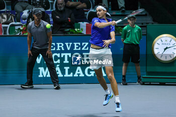 2023-09-15 - Lorenzo Sonego (ITA) in action during Davis Cup 2023 Group A match between Nicolas Jarry (CHI) at the Unipol Arena in Bologna on 15/09/23 - 2023 DAVIS CUP - ITALY VS CHILE - INTERNATIONALS - TENNIS