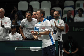 2023-09-15 - italy team coach Filippo Volandri during the Davis Cup finals group stage match Italy vs Chile at Unipol arena, Matteo Arnaldi Vs Cristian Garin. Bologna, Italy September 15, 2023 - ph c.b. - 2023 DAVIS CUP - ITALY VS CHILE - INTERNATIONALS - TENNIS