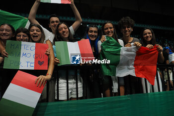 2023-09-17 - Supporters of Italy during the Italy vs Sweden - Finals group A match Matteo Arnaldi (ITA) vs. Leo Borg (SWE) at Unipol Arena - sport, tennis - September 17, 2023, Bologna, Italy - photo. c.b. - 2023 DAVIS CUP - ITALY VS SWEDEN - INTERNATIONALS - TENNIS
