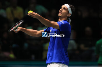 2023-09-17 - Lorenzo Sonego during the Italy vs Sweden - Finals group A match Lorenzo Sonego (ITA) vs Elias Ymer (SWE) at Unipol Arena - sport, tennis - September 17, 2023, Bologna, Italy - photo. c.b. - 2023 DAVIS CUP - ITALY VS SWEDEN - INTERNATIONALS - TENNIS