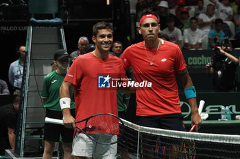 2023-09-16 - Alexis Galarneau and Alejandro Tabilo during the group A match of the Davis tennis cup final Canada vs Chile at Unipol arena, Bologna, Italy, September 16, 2023 - pho c.b. - 2023 DAVIS CUP - CANADA VS CHILE - INTERNATIONALS - TENNIS