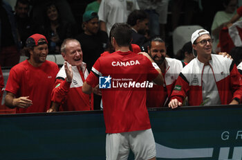 2023-09-16 - Alexis Galarneau jubilates at the end of the group A match of the Davis tennis cup final Canada vs Chile at Unipol arena, Bologna, Italy, September 16, 2023 - photo c.b. - 2023 DAVIS CUP - CANADA VS CHILE - INTERNATIONALS - TENNIS
