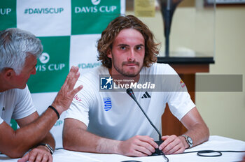 2023-09-16 - Stefanos Tsitsipas of Greece at the press conference after day one of the Davis Cup World Group I, 1st round game between Greece and Slovakia at Panathenaic Stadium on September 16, 2023, in Athens, Greece. - WORLD GROUP I 1ST ROUND GREECE-SLOVAKIA MATCH 2 STEFANOS TSITSIPAS VS LUKAS KLEIN - INTERNATIONALS - TENNIS