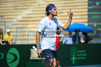 2023-09-16 - Stefanos Tsitsipas of Greece plays in his singles match against Lukas Klein of Slovakia during day one of the Davis Cup World Group I, 1st round game between Greece and Slovakia at Panathenaic Stadium on September 16, 2023, in Athens, Greece. - WORLD GROUP I 1ST ROUND GREECE-SLOVAKIA MATCH 2 STEFANOS TSITSIPAS VS LUKAS KLEIN - INTERNATIONALS - TENNIS