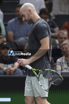 2023-10-30 - Adrian Mannarino of France after breaking his raquet during day 1 of the Rolex Paris Masters 2023, ATP Masters 1000 tennis tournament on October 30, 2023 at Accor Arena in Paris, France - TENNIS - ATP - ROLEX PARIS MASTERS 2023 - INTERNATIONALS - TENNIS