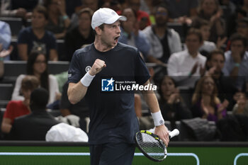 2023-10-30 - Botic Van De Zandschulp of Netherlands celebrates his first round victory against Adrian Mannarino of France during day 1 of the Rolex Paris Masters 2023, ATP Masters 1000 tennis tournament on October 30, 2023 at Accor Arena in Paris, France - TENNIS - ATP - ROLEX PARIS MASTERS 2023 - INTERNATIONALS - TENNIS