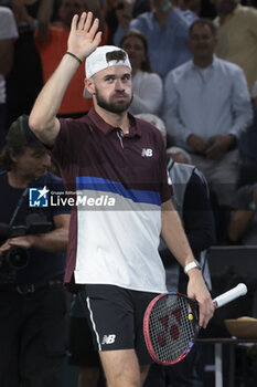 2023-10-31 - Tommy Paul of USA celebrates his first round victory against Richard Gasquet of France during day 1 of the Rolex Paris Masters 2023, ATP Masters 1000 tennis tournament on October 30, 2023 at Accor Arena in Paris, France - TENNIS - ATP - ROLEX PARIS MASTERS 2023 - INTERNATIONALS - TENNIS