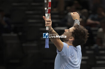 2023-10-31 - Dominic Thiem of Austria celebrates winning against Stan Wawrinka of Switzerland during day 1 of the Rolex Paris Masters 2023, ATP Masters 1000 tennis tournament on October 30, 2023 at Accor Arena in Paris, France - TENNIS - ATP - ROLEX PARIS MASTERS 2023 - INTERNATIONALS - TENNIS