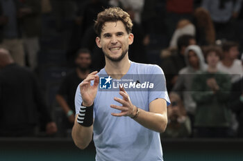 2023-10-31 - Dominic Thiem of Austria celebrates winning against Stan Wawrinka of Switzerland during day 1 of the Rolex Paris Masters 2023, ATP Masters 1000 tennis tournament on October 30, 2023 at Accor Arena in Paris, France - TENNIS - ATP - ROLEX PARIS MASTERS 2023 - INTERNATIONALS - TENNIS