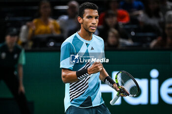 2023-11-01 - Felix AUGER-ALIASSIME of Canada celebrates his point during the third day of the Rolex Paris Masters 2023, ATP Masters 1000 tennis tournament on November 01, 2023 at Accor Arena in Paris, France - TENNIS - ATP - ROLEX PARIS MASTERS 2023 - INTERNATIONALS - TENNIS