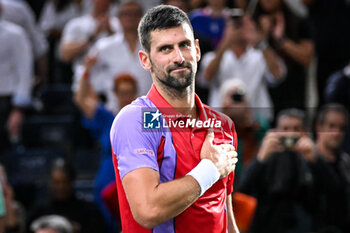 2023-11-01 - Novak DJOKOVIC of Serbia celebrates his victory during the third day of the Rolex Paris Masters 2023, ATP Masters 1000 tennis tournament on November 01, 2023 at Accor Arena in Paris, France - TENNIS - ATP - ROLEX PARIS MASTERS 2023 - INTERNATIONALS - TENNIS