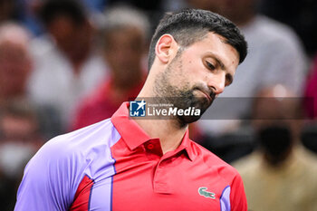 2023-11-01 - Novak DJOKOVIC of Serbia looks dejected during the third day of the Rolex Paris Masters 2023, ATP Masters 1000 tennis tournament on November 01, 2023 at Accor Arena in Paris, France - TENNIS - ATP - ROLEX PARIS MASTERS 2023 - INTERNATIONALS - TENNIS