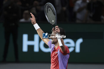 2023-11-01 - Novak Djokovic of Serbia celebrates his second victory during day 3 of the Rolex Paris Masters 2023, ATP Masters 1000 tennis tournament on November 1, 2023 at Accor Arena in Paris, France - TENNIS - ATP - ROLEX PARIS MASTERS 2023 - INTERNATIONALS - TENNIS