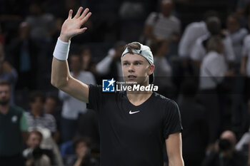 2023-11-02 - Holger Rune of Denmark celebrates his second victory against Dominic Thiem of Austria during day 3 of the Rolex Paris Masters 2023, ATP Masters 1000 tennis tournament on November 1, 2023 at Accor Arena in Paris, France - TENNIS - ATP - ROLEX PARIS MASTERS 2023 - INTERNATIONALS - TENNIS