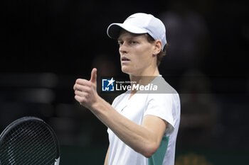 2023-11-02 - Jannik Sinner of Italy celebrates his victory during day 3 of the Rolex Paris Masters 2023, ATP Masters 1000 tennis tournament on November 1, 2023 at Accor Arena in Paris, France - TENNIS - ATP - ROLEX PARIS MASTERS 2023 - INTERNATIONALS - TENNIS