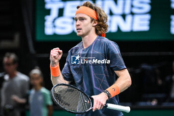 2023-11-02 - Andrey RUBLEV of Russia celebrates his point during the fourth day of the Rolex Paris Masters 2023, ATP Masters 1000 tennis tournament on November 02, 2023 at Accor Arena in Paris, France - TENNIS - ATP - ROLEX PARIS MASTERS 2023 - INTERNATIONALS - TENNIS