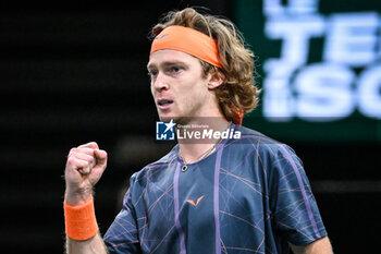 2023-11-02 - Andrey RUBLEV of Russia celebrates his point during the fourth day of the Rolex Paris Masters 2023, ATP Masters 1000 tennis tournament on November 02, 2023 at Accor Arena in Paris, France - TENNIS - ATP - ROLEX PARIS MASTERS 2023 - INTERNATIONALS - TENNIS