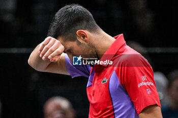 2023-11-02 - Novak DJOKOVIC of Serbia looks dejected during the fourth day of the Rolex Paris Masters 2023, ATP Masters 1000 tennis tournament on November 02, 2023 at Accor Arena in Paris, France - TENNIS - ATP - ROLEX PARIS MASTERS 2023 - INTERNATIONALS - TENNIS