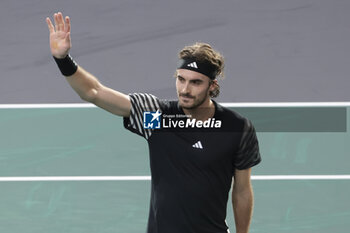 2023-11-02 - Stefanos Tsitsipas of Greece celebrates the victory during day 4 of the Rolex Paris Masters 2023, ATP Masters 1000 tennis tournament on November 2, 2023 at Accor Arena in Paris, France - TENNIS - ATP - ROLEX PARIS MASTERS 2023 - INTERNATIONALS - TENNIS