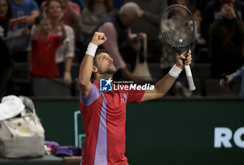 2023-11-02 - Novak Djokovic of Serbia celebrates his victory during day 4 of the Rolex Paris Masters 2023, ATP Masters 1000 tennis tournament on November 2, 2023 at Accor Arena in Paris, France - TENNIS - ATP - ROLEX PARIS MASTERS 2023 - INTERNATIONALS - TENNIS