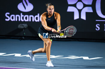 2023-10-29 - Aryna Sabalenka of Belarus in action during the first round robin match of the 2023 WTA Finals Cancun, WTA tennis tournament on October 29, 2023 in Cancun, Mexico - TENNIS - WTA FINALS CANCUN 2023 - INTERNATIONALS - TENNIS