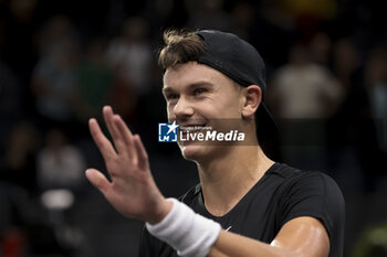 2023-11-03 - Holger Rune of Denmark celebrates his victory during day 4 of the Rolex Paris Masters 2023, ATP Masters 1000 tennis tournament on November 2, 2023 at Accor Arena in Paris, France - TENNIS - ATP - ROLEX PARIS MASTERS 2023 - INTERNATIONALS - TENNIS