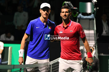 2023-11-25 - Jannik Sinner and Novak Djokovic
during the
Finals Davis Cup 2023 match 
Italy vs Serbia
the Palacio Martin Carpena, Spain in Malaga on 
November 25, 2023 - DAVIS CUP - INTERNATIONALS - TENNIS