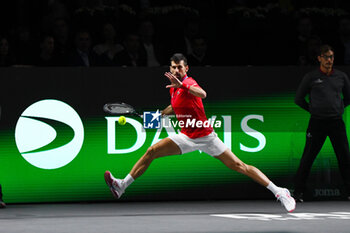 2023-11-25 - Novak Djokovic
during the
Finals Davis Cup 2023 match 
Italy vs Serbia
the Palacio Martin Carpena, Spain in Malaga on 
November 25, 2023 - DAVIS CUP - INTERNATIONALS - TENNIS