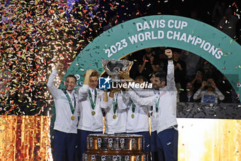 2023-11-26 - Celebrate Italy
during the
Finals Davis Cup 2023 match 
Italy vs Australia
the Palacio de Deportes Jose Maria Martin Carpenaa, Spain in Malaga on 
November 26, 2023 - DAVIS CUP - INTERNATIONALS - TENNIS