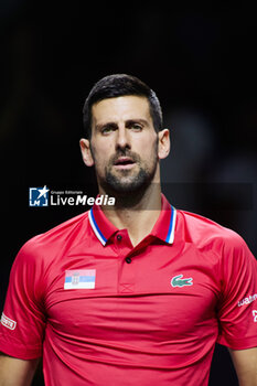2023-11-23 - Novak Djokovic of Serbia in match 2 during the Davis Cup Finals 2023, Quarter-finals tennis match between Serbia and Great Britain on November 23, 2023 at Martin Carpena Pavilion in Malaga, Spain - TENNIS - DAVIS CUP FINALS 2023 - 1/4 - SERBIA V GREAT BRITAIN - INTERNATIONALS - TENNIS