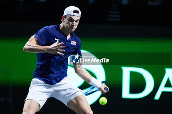 2023-11-23 - Jack Draper of Great Britain in match 1 during the Davis Cup Finals 2023, Quarter-finals tennis match between Serbia and Great Britain on November 23, 2023 at Martin Carpena Pavilion in Malaga, Spain - TENNIS - DAVIS CUP FINALS 2023 - 1/4 - SERBIA V GREAT BRITAIN - INTERNATIONALS - TENNIS