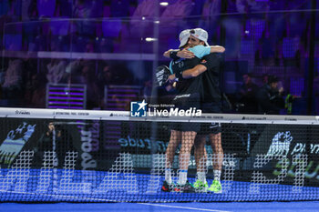 2023-12-06 - (L-R) Lebron Juan (ESP) and Galan Alejandro (ESP) celebrate the victory at the end of the match during Milano Premiere Padel P1 at Allianz Cloud Arena, Milan, Italy on December 06, 2023 - MILANO PREMIER PADEL - PADEL - TENNIS