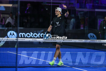 2023-12-06 - Galan Alejandro (ESP) celebrates the victory at the end of the match during Milano Premiere Padel P1 at Allianz Cloud Arena, Milan, Italy on December 06, 2023 - MILANO PREMIER PADEL - PADEL - TENNIS
