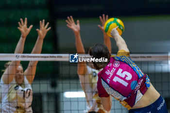 2023-12-06 - Spike of Kara Bajema (Allianz VV Milano) during CEV Champions League Women 2024 match between Allianz VV Milano and Mulhouse Alsace at Opiquad Arena, Monza, Italy on December 6, 2023 - ALLIANZ VV MILANO VS VOLLEY MULHOUSE ALSACE - CHAMPIONS LEAGUE WOMEN - VOLLEYBALL