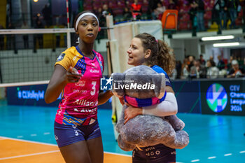 2023-12-06 - Adhu Malual (Allianz VV Milano) with Teodora Pusic (Allianz VV Milano) during CEV Champions League Women 2024 match between Allianz VV Milano and Mulhouse Alsace at Opiquad Arena, Monza, Italy on December 6, 2023 - ALLIANZ VV MILANO VS VOLLEY MULHOUSE ALSACE - CHAMPIONS LEAGUE WOMEN - VOLLEYBALL