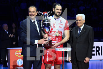 2023-02-26 - The President of the Italian Republic Sergio Mattarella, the President of the Italian and Brizard Antoine of Gas Sales Bluenergy Piacenza Volleyball League Massimo Righi during the Final Del Monte Coppa Italia Superlega - Gas Sales Bluenergy Piacenza vs Itas Trentino on February 26, 2023 at the Palazzo dello Sport in Rome, Italy. - FINAL - GAS SALES BLUENERGY PIACENZA VS ITAS TRENTINO - ITALIAN CUP - VOLLEYBALL